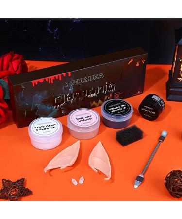 BOBISUKA Halloween Makeup Kit Black White Face Body Paint + Scar Wax + Fake Blood + Elf Ears + Vampire Teeth - Cosplay Face Paint Set - Buy Online on GoSupps.com