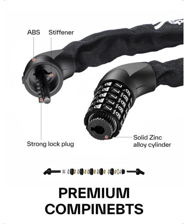 Sportneer 5-Digit Resettable Combination Bike Chain Lock | Heavy Duty Anti-Theft Security for Bikes, Scooters, Doors, Gates, and Fences | Black 3.2 ft - Buy Online on GoSupps.com