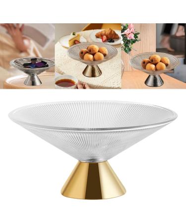 Ioensy Glass Fruit Bowl Decorative Glass Bowl Pedestal Bowl for Kitchen Counter Centerpiece Lines Gold - Buy Online on GoSupps.com