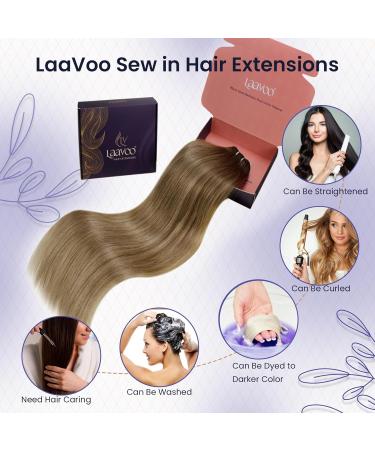 LAAVOO Real Hair Ombre Sew-In Weft Extensions - 100g Balayage Light Brown Golden Blonde - 40cm #8/16/8 - Buy Online on GoSupps.com