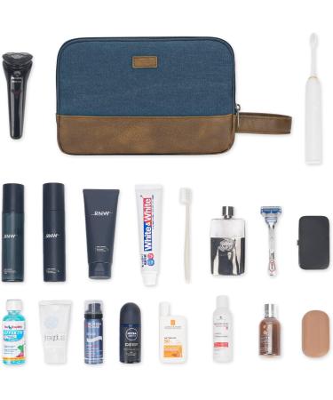 WANDF Hanging Dopp Kit Travel Toiletry Bag for Men - Water-Resistant Vegan Leather Shaving Bag - Blue - Buy Online on GoSupps.com
