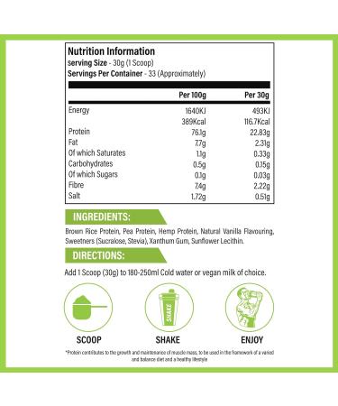 Plant Based Vegan Protein Powder 1kg - Soy Free, Vanilla Flavored - 1kg (Pack of 1) - Buy Online on GoSupps.com