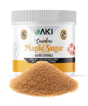 AKI Canadian Maple Sugar Granulated (Light Brown Color) 7 Oz/ 198.5 g Made from Grade A Maple Syrup, Good in Vitamins & Antioxidants to Increase Immunity | GMO-free & Vegan | Ideal Substitute for Tea, Coffee, Smoothie, Cocktails, & other Beverages