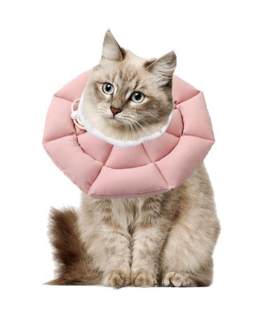 Cute Cat Cone Collar Padded with Soft Polyester, Cat Recovery Cone for After Surgery to Anti Lick S Pink