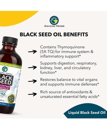 Amazing Herbs Premium Black Seed Oil - Cold Pressed Nigella Sativa for Digestive Health, Immune Support, Brain Function & Joint Mobility - 8 Fl Oz - Buy Online on GoSupps.com