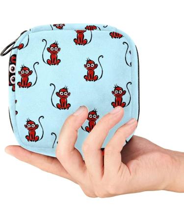 Stylish Red Monkey Pattern Menstruation Pad Bag with Zipper - Women's Tampon & Napkin Bag - Perfect Collective Bag for Women & Girls - Buy Online on GoSupps.com