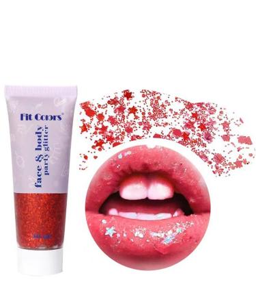 Body Face Glitter Gel 50ml Mermaid Sequins Sparkling Chunky Body Lotion Glitter Liquid Shimmer Eyeshadow Chunky Glitter for Cosmetic Face Hair Lip Nail Christmas Festival Party (Red) Colour 7 red