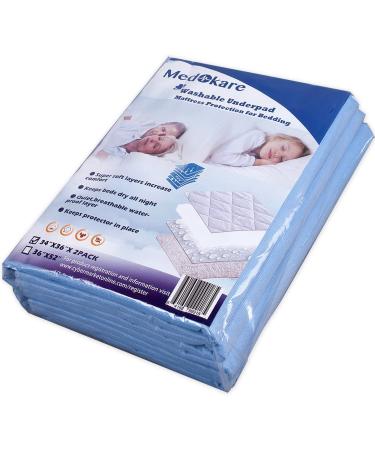 Medokare Bed Pads 3 Pack - 36in X 52in Washable Water-Resistant Reusable Incontinence Pads for Seniors, Adults, Kids - Buy Online on GoSupps.com