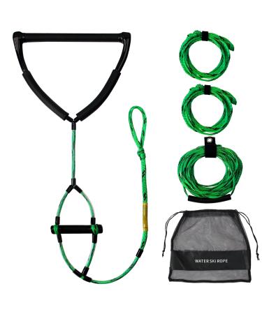 MAYAPHILOS 75ft Wakeboard Water Ski Kneeboard Rope with 15in Floating Handles ,4 Sections Watersports Tow Rope for Tubing Green and Black-4 Sections