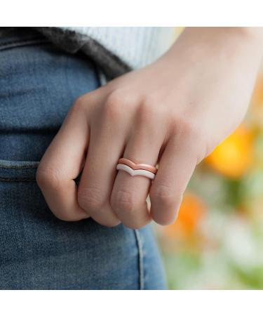 ThunderFit Thin Heart Shaped Silicone Wedding Rings for Women - Stackable Rubber Bands - Black Marble, Light Pink, Rose Gold - Sizes 7.5-8 (18.2mm) - Buy Online on GoSupps.com
