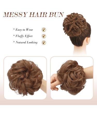 FESHFEN Messy Bun Hair Scrunchie Synthetic Updo - Light Auburn | Thick Curly Wavy Hairpiece for Women & Girls - Buy Online on GoSupps.com