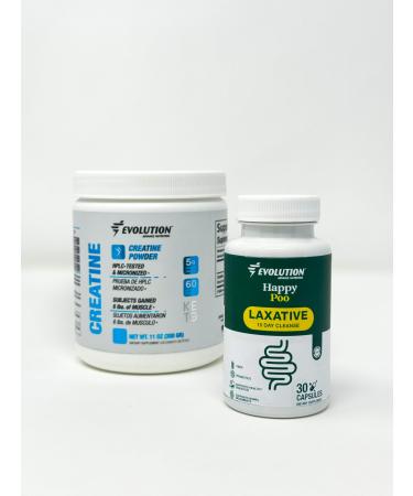 Natural Laxatives for Constipation Fast Acting with Probiotics Colon Cleanse Supports Gut 30 Capsules- Happy Poo + Creatine Monohydrate Powder 5000mg Supports Muscle Recovery and Enhanced Strength