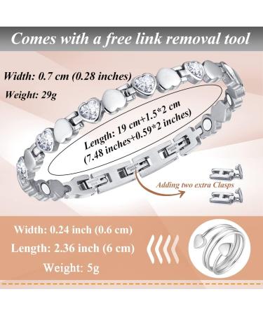 Vicmag Magnetic Bracelet for Women - Titanium Steel Brazaletes | Adjustable with Removal Tool | Silver Love Heart Design | Gift Box Included - Buy Online on GoSupps.com