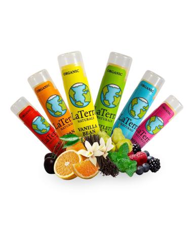 USDA Organic Lip Balm Pack of 6 Flavours - Fruit Peppermint - Moisturizing Hydrating Repairing Chapstick - Beeswax Coconut Oil Vitamin E - Easter - Gift - Made in USA