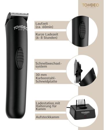 TONDEO Eco S Plus Black Professional Hair Trimmer with Charging Station and Attachment Comb for 4 Different Cutting Lengths - Black - Buy Online on GoSupps.com