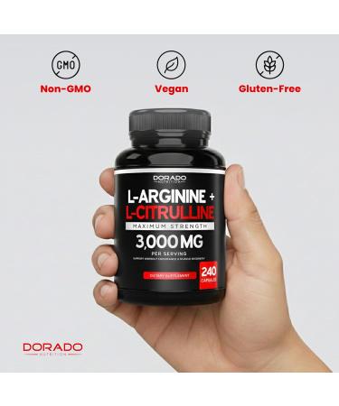 L Arginine L Citrulline Supplement 3000mg (240 Capsules) Nitric Oxide Pills for Men - Stamina Endurance Performance for Workouts - NO Supplements for Men - Gluten Free Non-GMO Vegan Capsules L-Arginine L-Citrulline (240  - Buy Online on GoSupps.com