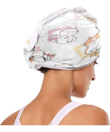 Cartoon Cat Dry Hair Cap 2-Piece Set | Quick Drying Towel & Button Headband | Super Absorbent Soft & Comfortable - Buy Online on GoSupps.com