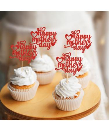 Keaziu 24 Pack Happy Mothers Day Cupcake Toppers Flower Best Mom Cupcake Picks Mom's Theme Happy Mother's Day Women Birthday Party Cake Decorations Supplies Red Red 2024 - Buy Online on GoSupps.com