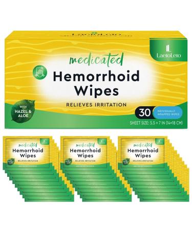 Hemorrhoid Treatment, Hemorrhoid Wipes, Witch Hazel Wipes for Hemroidal Care, Hemroidal Medicated Wipes Maximum Relief Hemorrhoid Pain, Burning and Itching, 30 Count