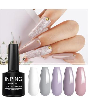 INPING Gel Nail Polish Set - 10 Colors Nude Gray White Skin Natural Dust Purple Glitter Pink Soak Off UV Varnish - Ideal for DIY Nail Art, Manicure Salon - 8ml (Light Nude) - Buy Online on GoSupps.com