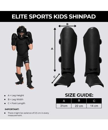Elite Sports Muay Thai MMA Kickboxing Boys and Girls Shin Guards for Age 4 to 8 Years  Instep Guard Sparring Protective Leg Shin Kick Pads for Kids Black - Buy Online on GoSupps.com