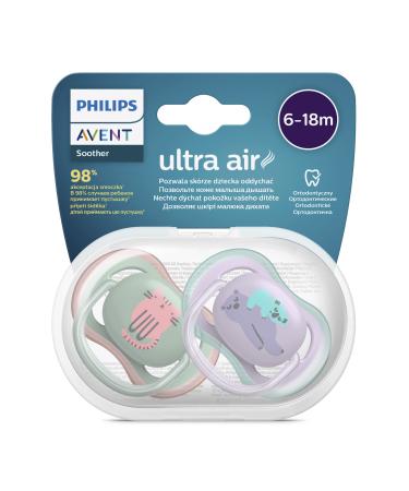 Philips Avent Ultra Air Schnuller 2-pack-BPA-free pacifier for babies from 6 to 18 months cat/bear (model SCF085/18) Cat/Bear Pack