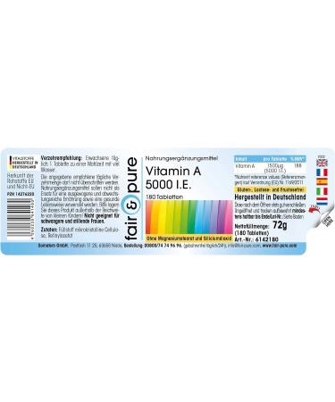 Fair & Pure Vegan Vitamin A 5000 I.U. Retinyl Acetate 180 Tablets - Buy Online on GoSupps.com