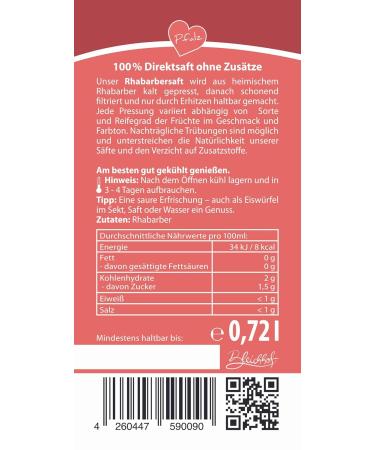 BLEICHHOF Rhubarb Juice - Vegan Direct Juice (Pack of 6 720ml) | International Shipping Available - Buy Online on GoSupps.com