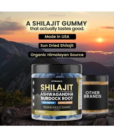 Organic Shilajit Gummies Sea Moss Ashwagandha 105+ Trace Minerals Organic Burdock Root & Lions Mane Mushroom - Blue Razz Vegan & Non-GMO Made in USA 60ct - Buy Online on GoSupps.com