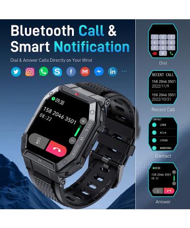 Men's Military Smart Watch (Answer/Make Call) 1.85 HD Tactical Sports Rugged Smartwatch - Fitness Tracker with Heart Rate, Blood Pressure & Sleep Monitor - iPhone/Android - Black - Buy Online on GoSupps.com