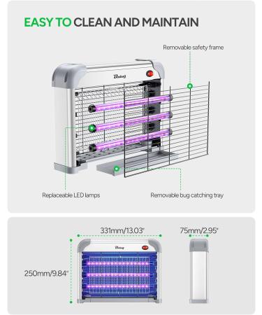 Buzbug 12W Electric Insect Destroyer - 3800V Mosquito & Fly Trap with 3 LED Lamps | Efficient Indoor Pest Control (Gray) - Buy Online on GoSupps.com