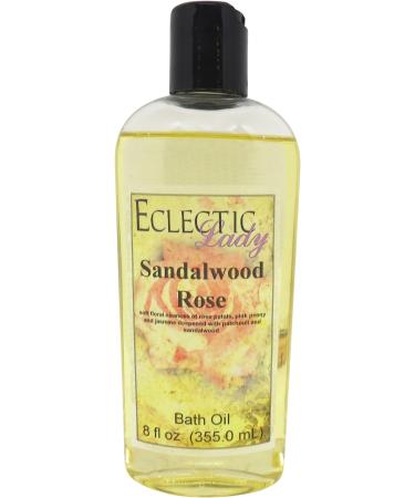Sandalwood Rose Bath Oil by Eclectic Lady - Scented Bath Oil - Relaxing & Moisturizing Bathing Oil - Fragrance Body Oil For Dry & Rough Sensitive Skin - Body Daily Nourishing Shower Oil (8 oz) 8 Ounce