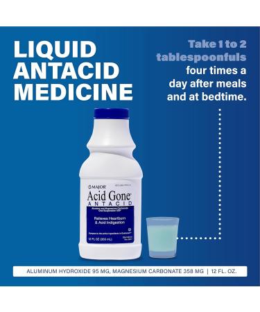MAJOR Acid Gone Antacid Liquid - Acid Reflux Medicine for Adults - Upset Stomach Acid Indigestion and Heartburn Relief - Spearmint Flavored - 12 Fl. Oz. (4 Pack) - Buy Online on GoSupps.com