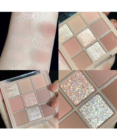 Pigmented Nude Eyeshadow Palette 9 Colors Blendable Long Lasting Eye Shadow Palettes Matte Shimmer Glitter Pearls Eye Shadow Makeup Cosmetics Kit - Buy Online on GoSupps.com
