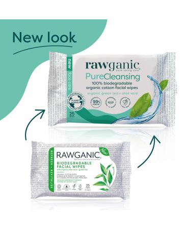 RAWGANIC Refreshing Facial Wipes - Fragrance-free Biodegradable Organic Cotton with Aloe Vera & Green Tea - 100 Wipes (4 Packs of 25) - Buy Online on GoSupps.com