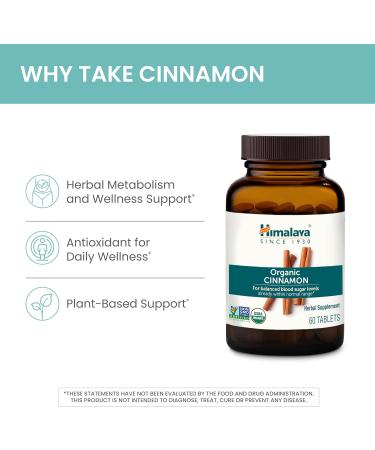 Himalaya Organic Cinnamon 30 Day Supply - Herbal Glucose Metabolism Support - USDA Organic Non-GMO Vegan Gluten Free 1100 mg 60 Tablets - Buy Online on GoSupps.com