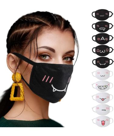 Kawaii Anime Face Mask Set - 10 Pack Cute Mouth Coverings for Women, Girls, Kids - Reusable & Washable - Black & White - Buy Online on GoSupps.com