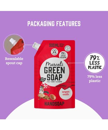 Marcel's Green Soap Hand Soap Refill Pack - Argan & Oudh Eco-Friendly & Vegan 6-Pack (500ml) - Biodegradable Liquid Soap Dispenser Refill - Buy Online on GoSupps.com
