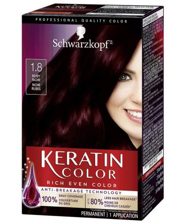 Schwarzkopf Keratin Color Permanent Hair Color Cream, 1.8 Ruby Noir (Packaging May Vary), Pack of 1 1.8 Ruby Noir 1 Count (Pack of 1)
