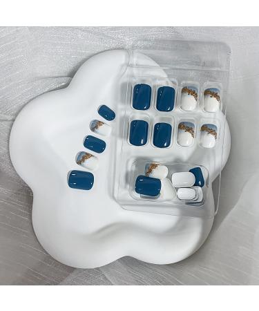diduikalor Short Square Blue Design Acrylic Fake Nails - 24Pcs Full Cover Glossy Nude False Nails for Women - Buy Online on GoSupps.com