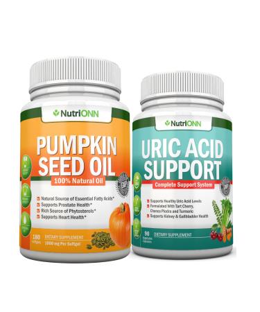 NutriONN Pumpkin Seed Oil Softgels & Uric Acid Support Capsules Combo - Targeted Support for Kidney Health & Uric Acid Management