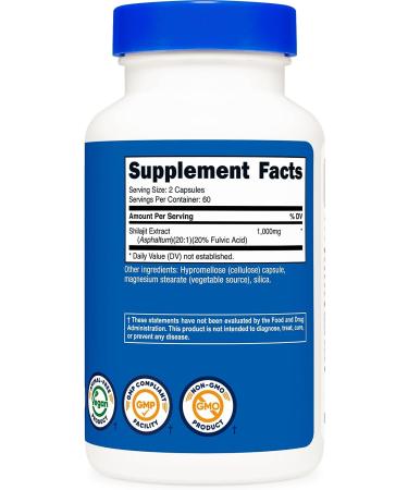 Nutricost Shilajit Capsules 1000mg - 120 Capsules | Fulvic Acid Extract - Gluten Free, Non-GMO, Vegan Dietary Supplement - Buy Online on GoSupps.com