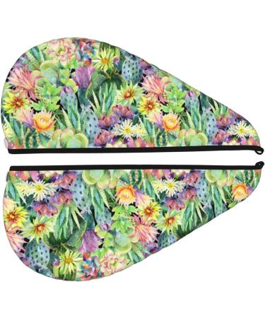 Hair Towel Wrap | Quick-Dry Towel Turban | Watercolor Blooming Cactus Design - Buy Online on GoSupps.com