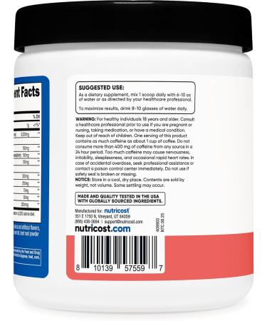 Nutricost Creatine + Energy 30 Servings (Watermelon Flavored) - 5 000mg Creatine Monohydrate + 350mg Energy Complex Per Serving - Buy Online on GoSupps.com