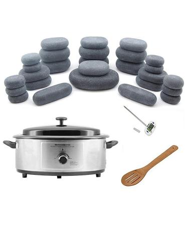 6Q Hot Stone Warmer Energy Stone Heating Device with 27 Types Natural Basalt Stonesm Adjustable Temperature 0-70 C 10-15min Rapid Heating for Relieve Tension and Muscle Pain