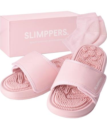 SLIMPPERS Foot Massage Slippers - Plantar Fasciitis Relief Tool with Heel Socks - Massage Your Feet & Moisturizing Dry Feet (Women 6-7)