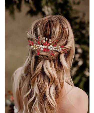 IYOU Rhinestone Bridal Hair Comb Red Crystal Wedding Side Combs Flower Bride Bridesmaid Headpiece for Women - Buy Online on GoSupps.com