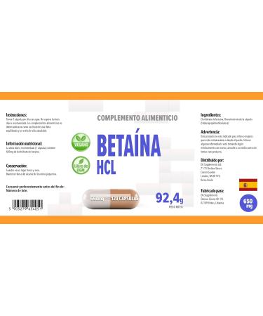 Hepatica Betain HCL 650mg 120 Vegan Capsules Third Party Laboratory Tested High Strength Dietary Supplements - Buy Online on GoSupps.com