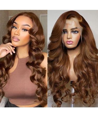 Miss Alle Chocolate Brown Lace Front Wig Human Hair 150% Density Auburn 13X4 Body Wave Lace Front Wig Human Hair Colored Hd Transparent Glueless Wigs Pre Plucked 20Inch 20 Inch 13x4 Brown Body Wig