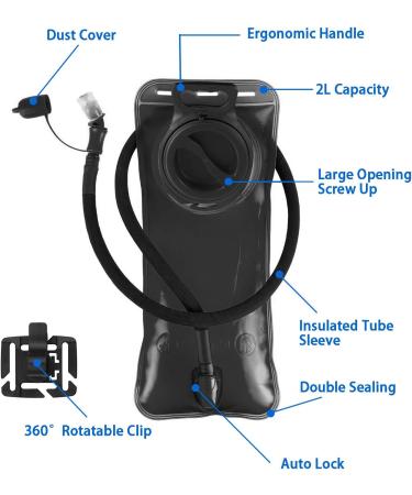 2L Leak Proof Hydration Bladder with Insulated Sleeve - BPA Free Water Reservoir for Outdoor Activities - Black - Buy Online on GoSupps.com